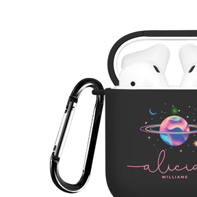 Personalised Soft AirPods Case Cover Custom Name Planet Stars Colourful Iridescent