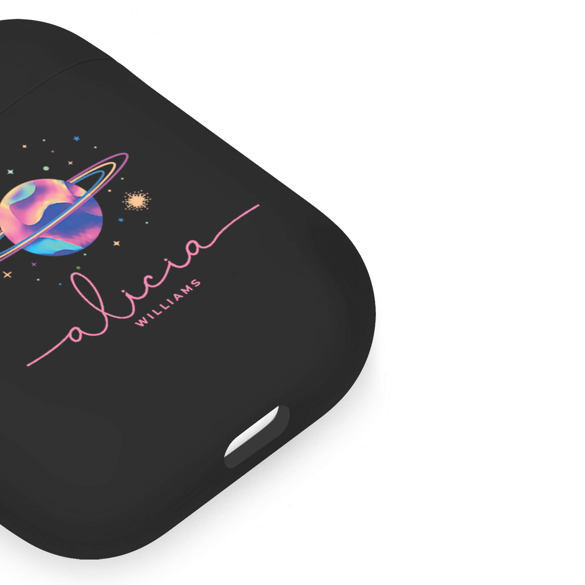 Personalised Soft AirPods Case Cover Custom Name Planet Stars Colourful Iridescent