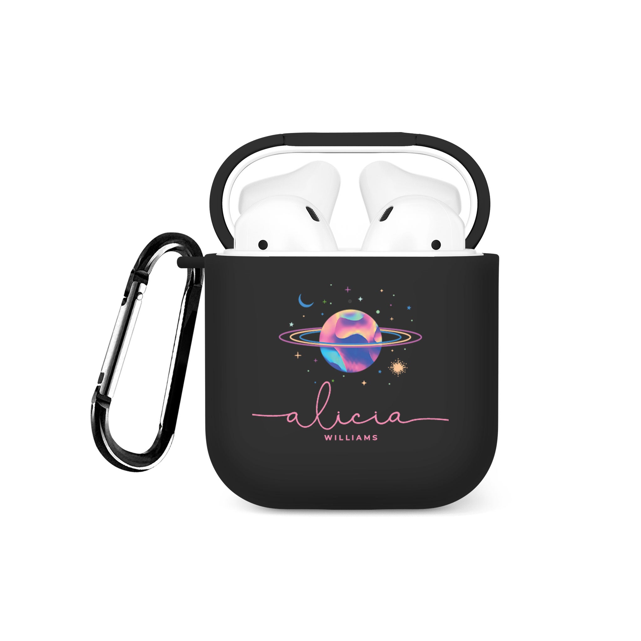 Personalised Soft AirPods Case Cover Custom Name Planet Stars Colourful Iridescent