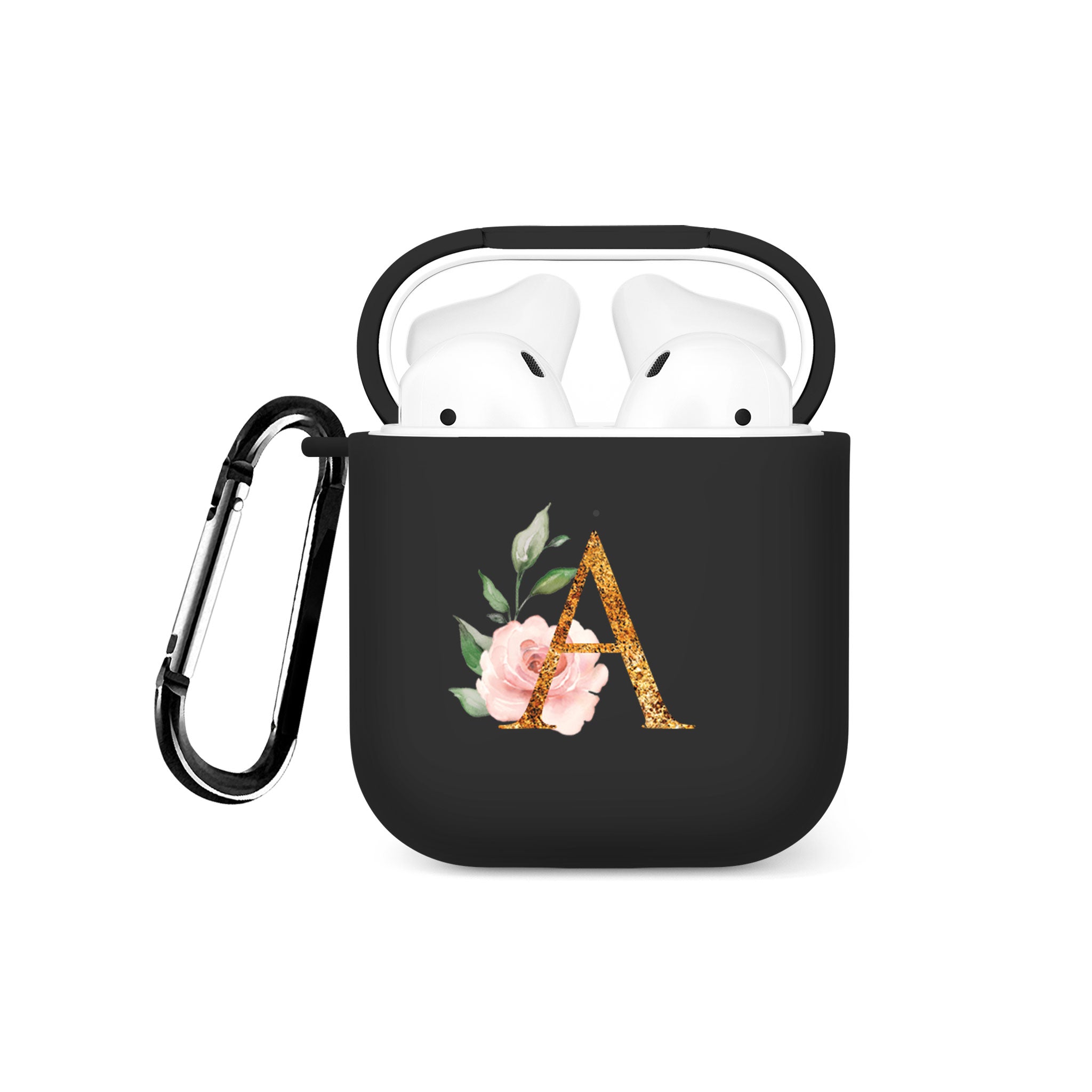 Personalised Soft AirPods Case Cover Custom Name Gold Glitter Vintage Pink Rose