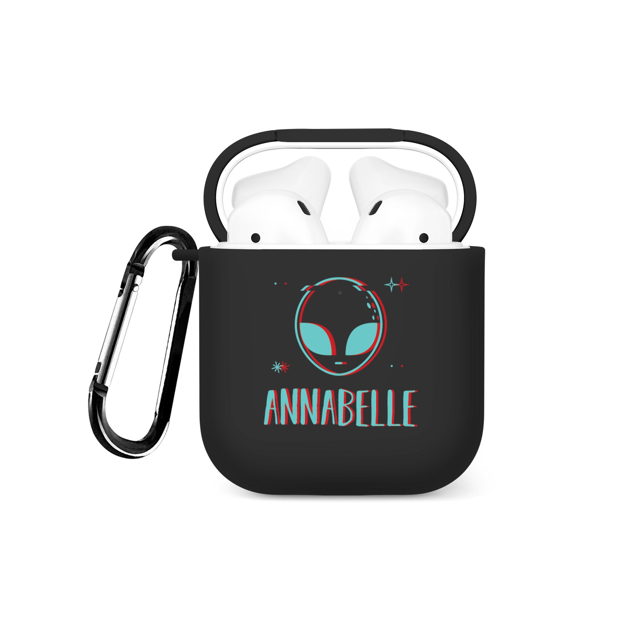 Personalised Soft AirPods Case Cover Custom Name Alien Stars Space on Black