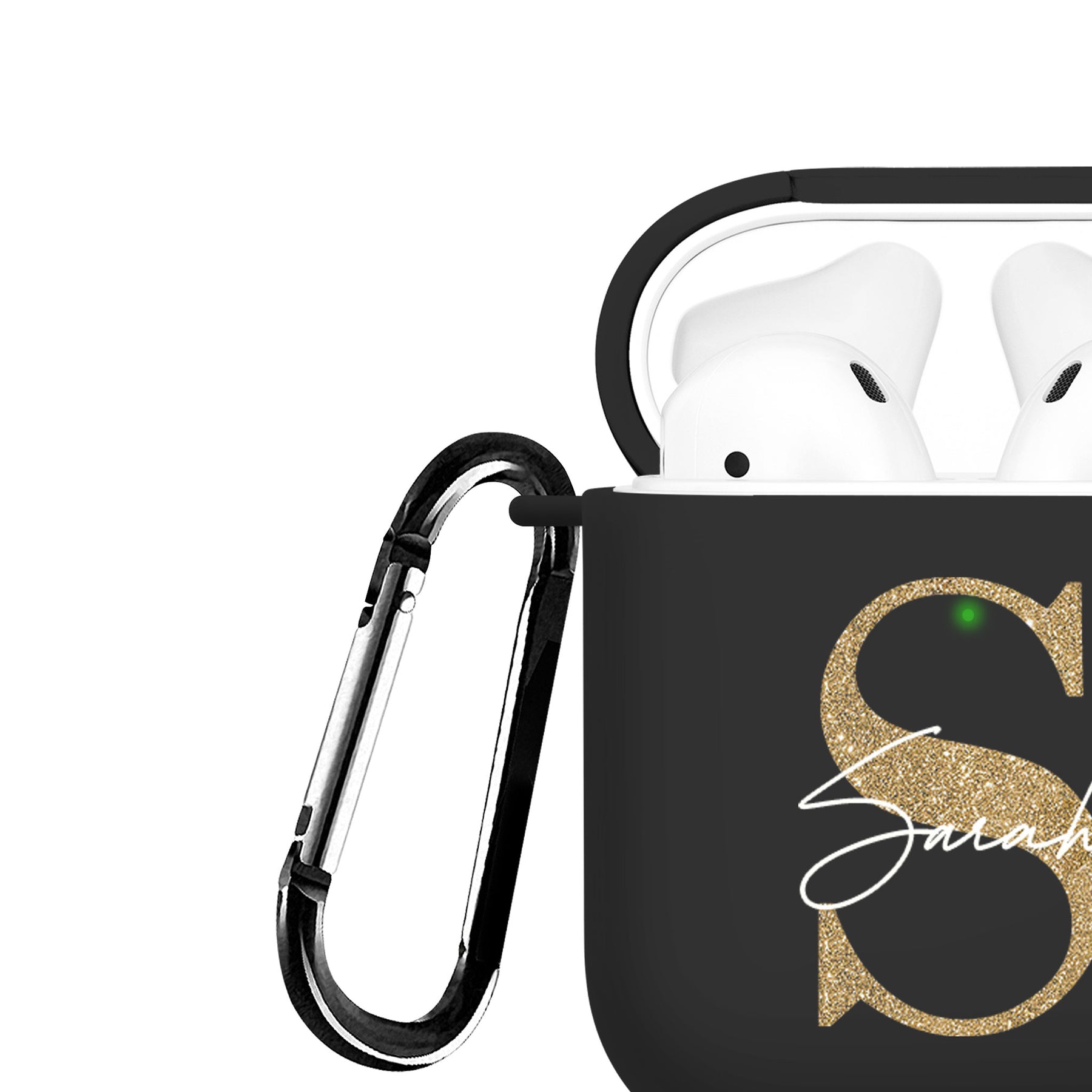 Personalised Soft AirPods Case Cover Custom Name Golden Glitter Initial on Black