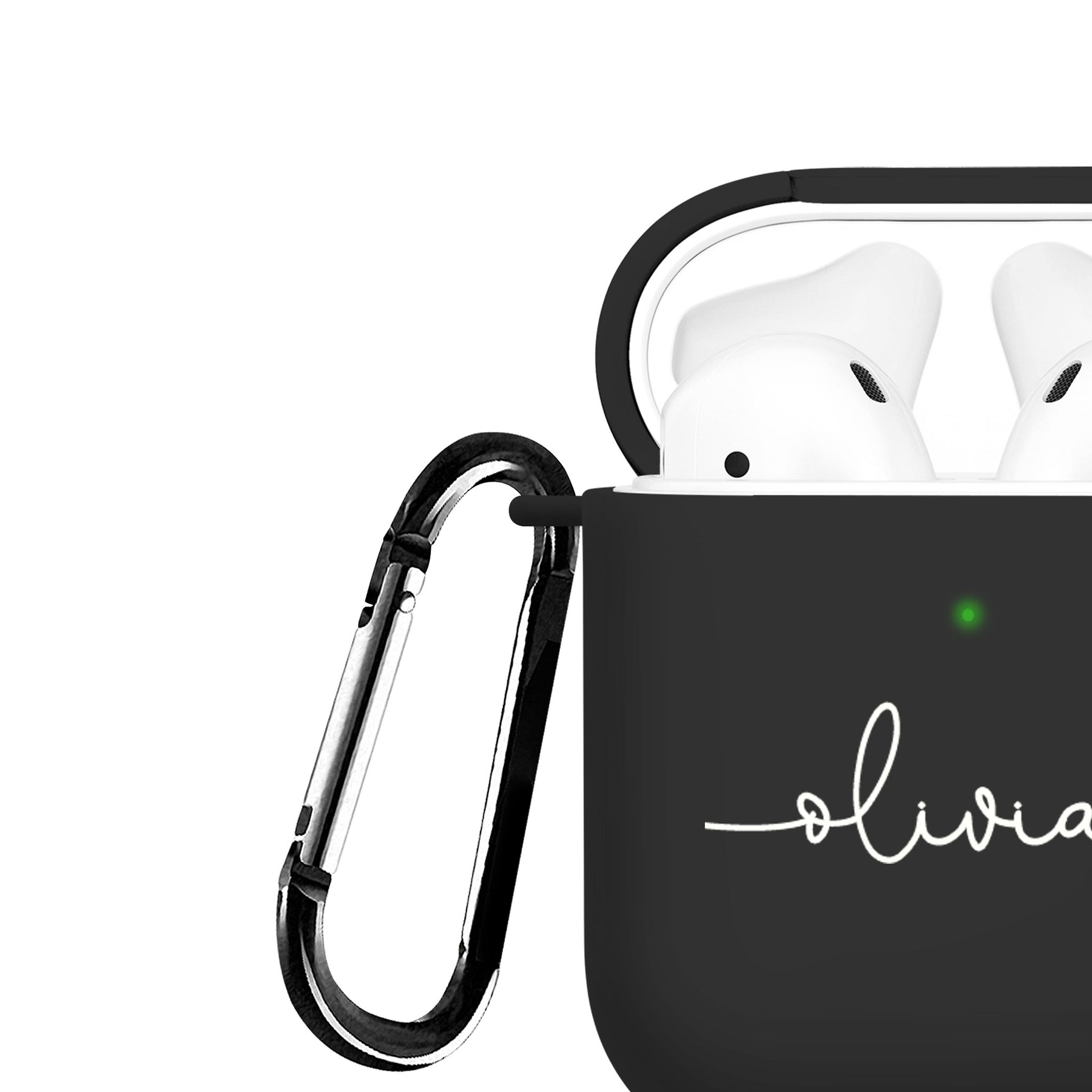 Personalised Soft AirPods Case Cover Custom Name White Handwritten on Black