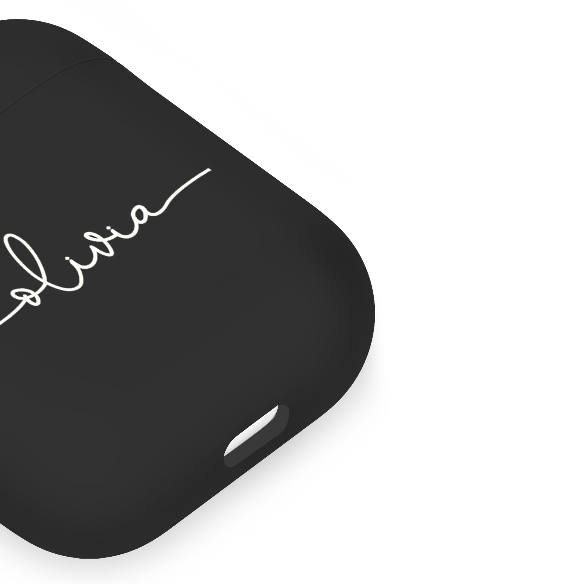 Personalised Soft AirPods Case Cover Custom Name White Handwritten on Black