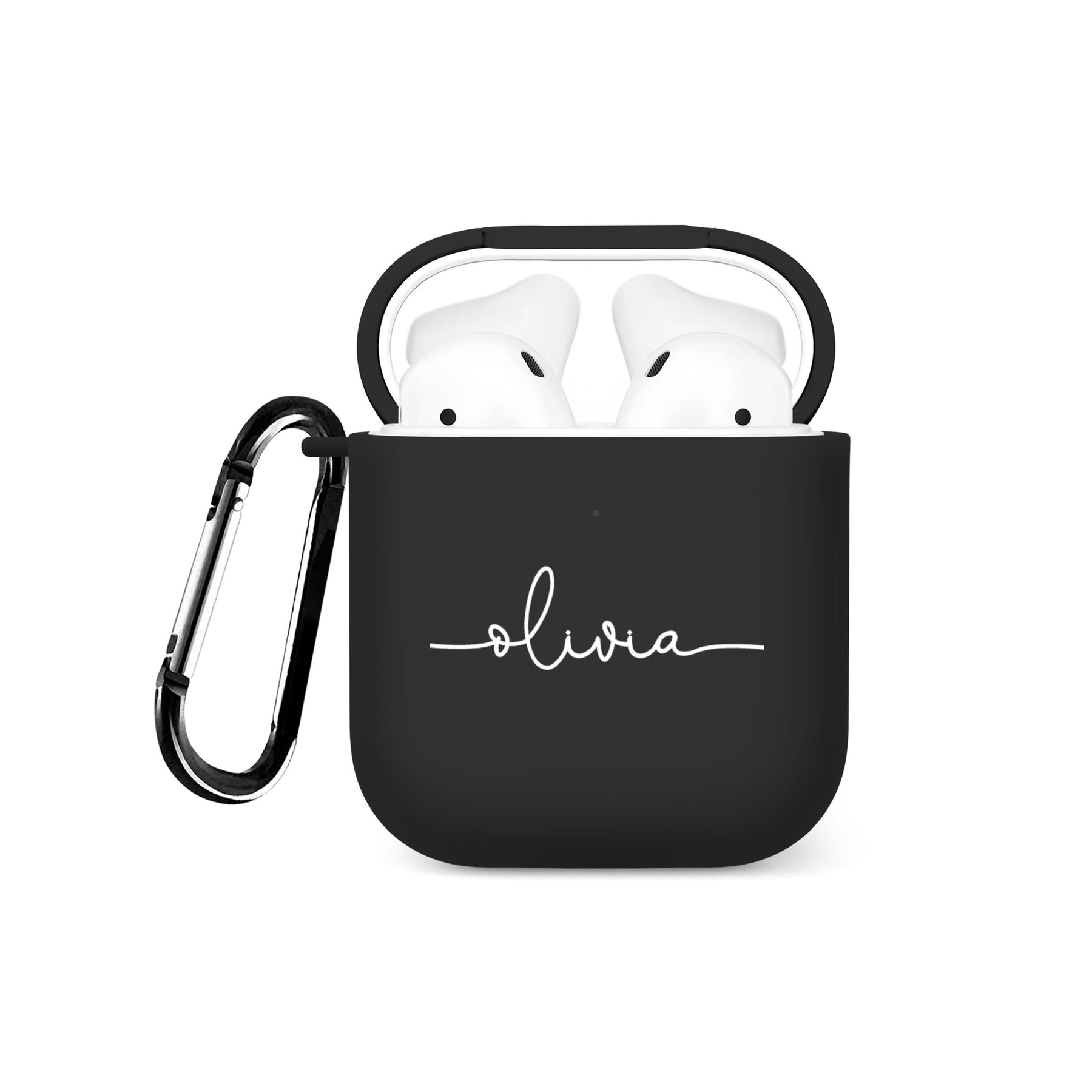 Personalised Soft AirPods Case Cover Custom Name White Handwritten on Black