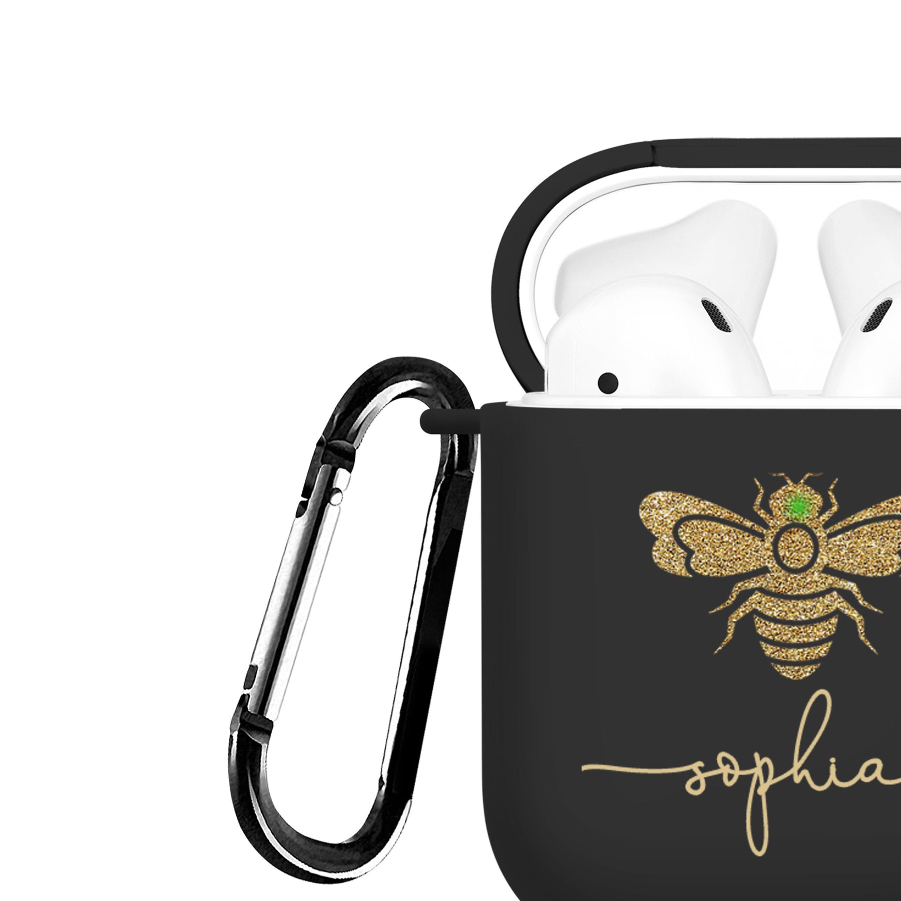 Personalised Soft AirPods Case Cover Custom Name Honeybee Bumblebee Gold Glitter