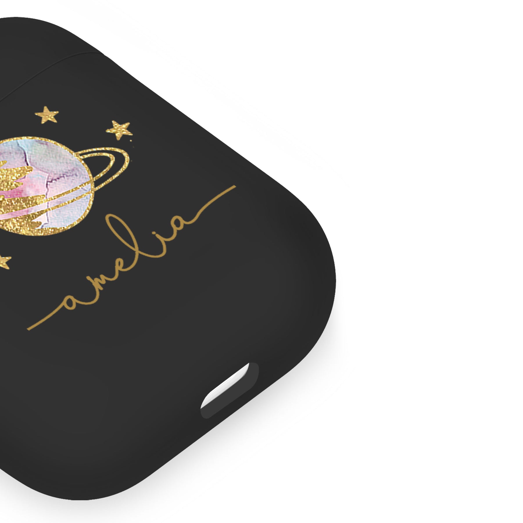 Personalised Soft AirPods Case Cover Custom Name Stars Planet Gold Colourful