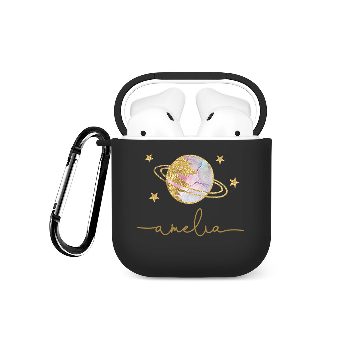 Personalised Soft AirPods Case Cover Custom Name Stars Planet Gold Colourful