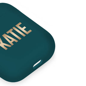 Personalised Soft AirPods Case Cover Custom Name Golden Gradient on Green