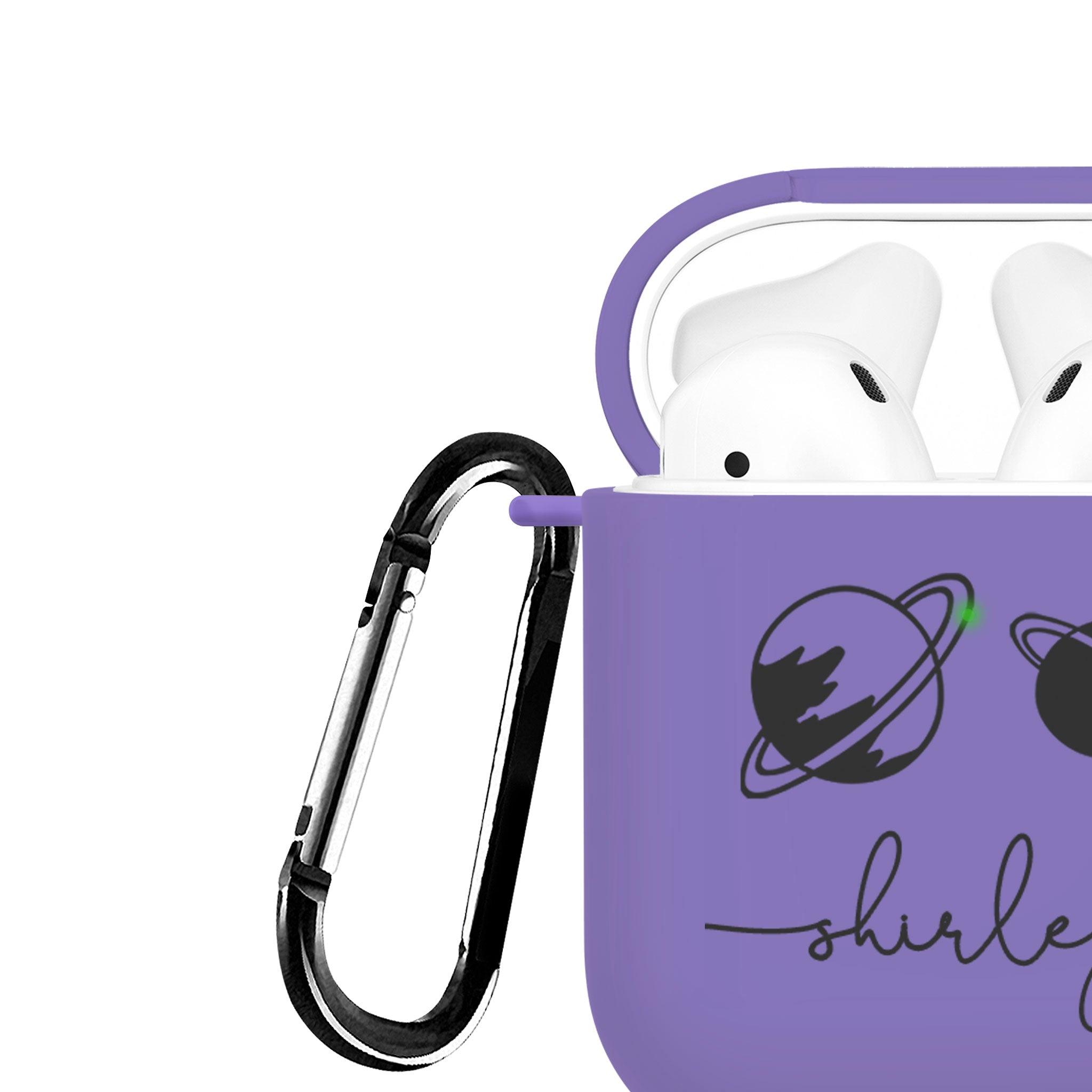 Personalised Soft AirPods Case Cover Custom Name Planets Space Black on Violet