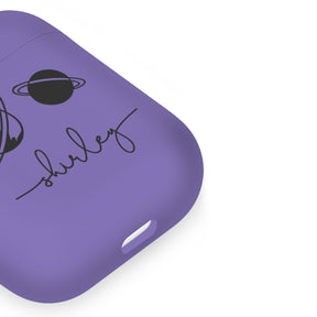 Personalised Soft AirPods Case Cover Custom Name Planets Space Black on Violet