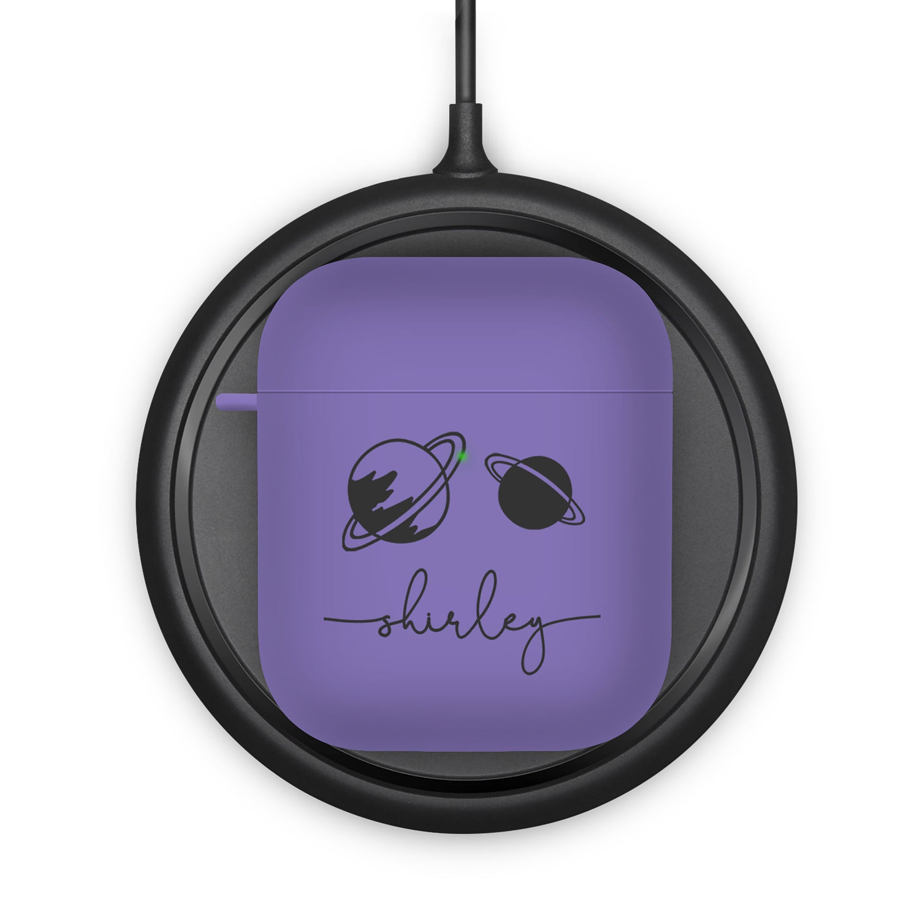 Personalised Soft AirPods Case Cover Custom Name Planets Space Black on Violet