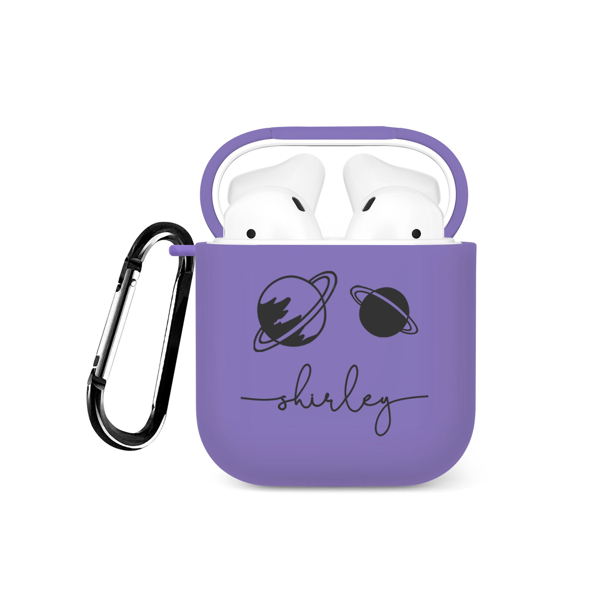 Personalised Soft AirPods Case Cover Custom Name Planets Space Black on Violet