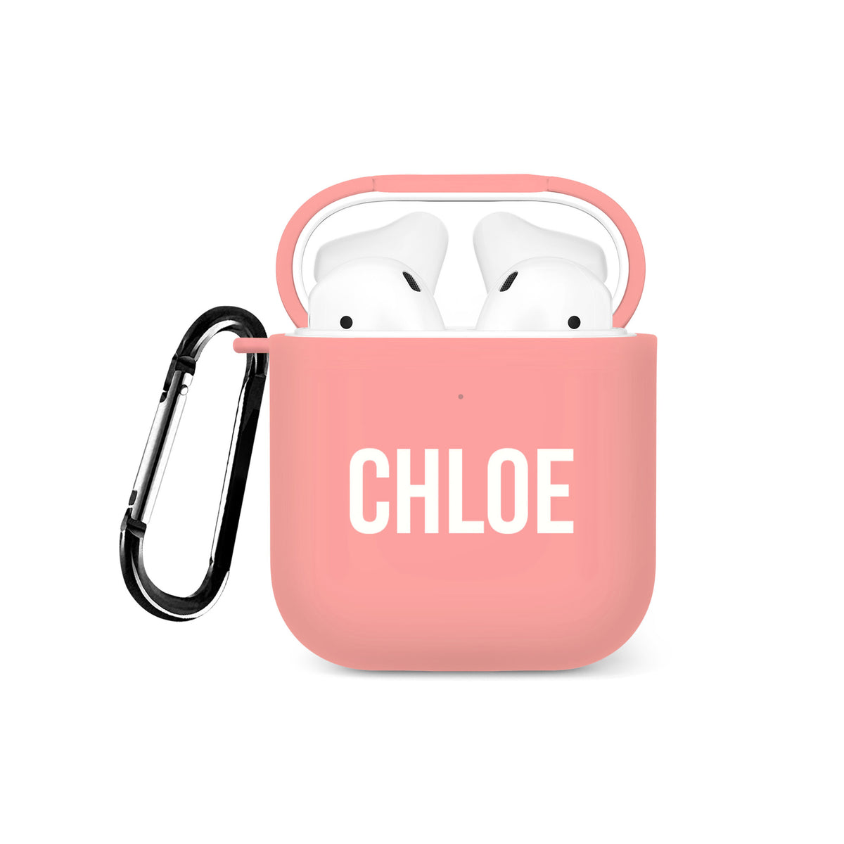 Personalised Soft AirPods Case Cover Custom Name White Bold Font on Pink