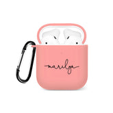 Personalised Soft AirPods Case Cover Custom Name Black Handwritten on Pink