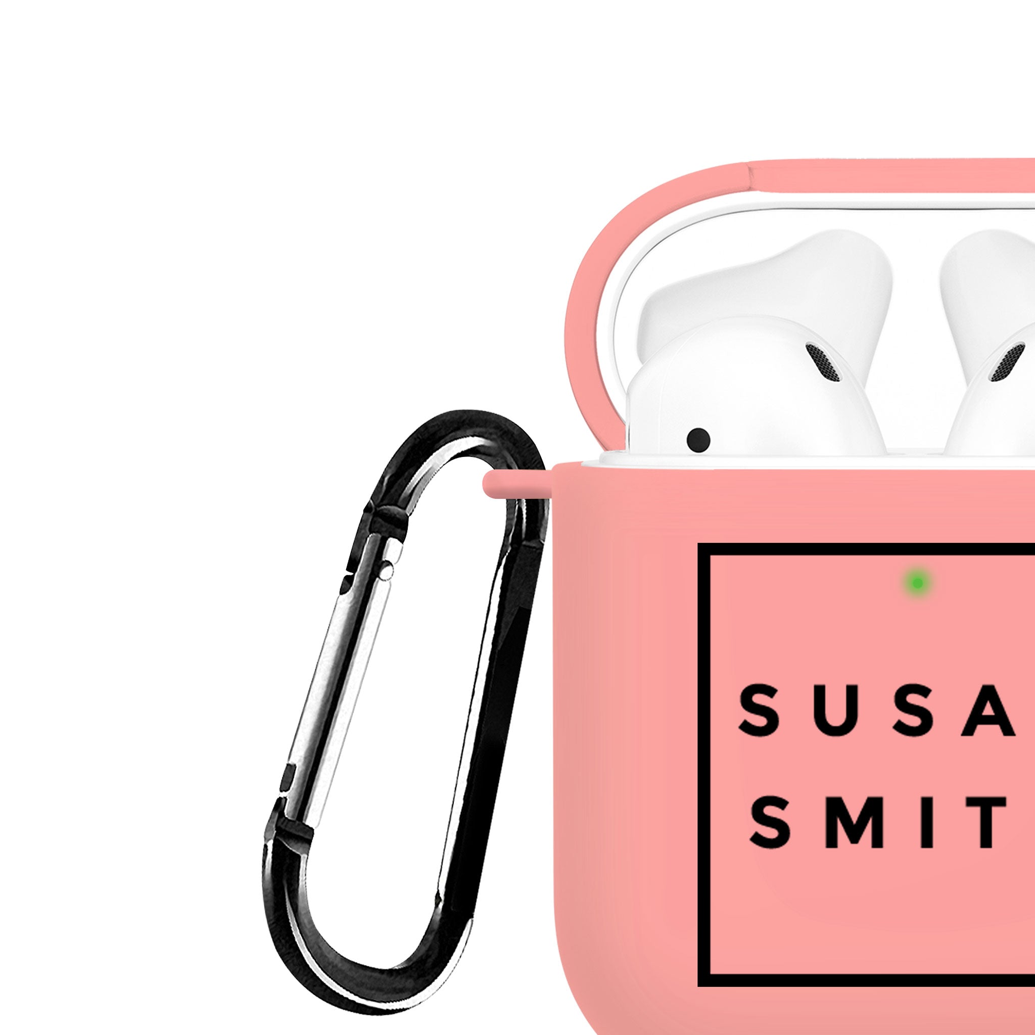 Personalised Soft AirPods Case Cover Custom Name Black Squared on Pink