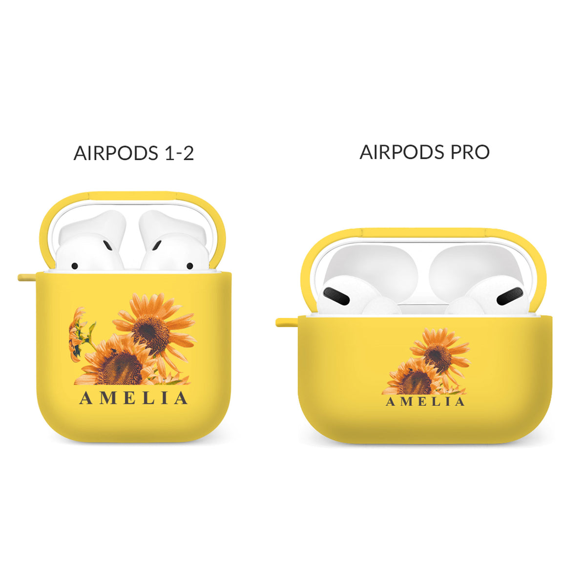 Personalised Soft AirPods Case Cover Custom Name Floral Sunflowers Yellow Flowers