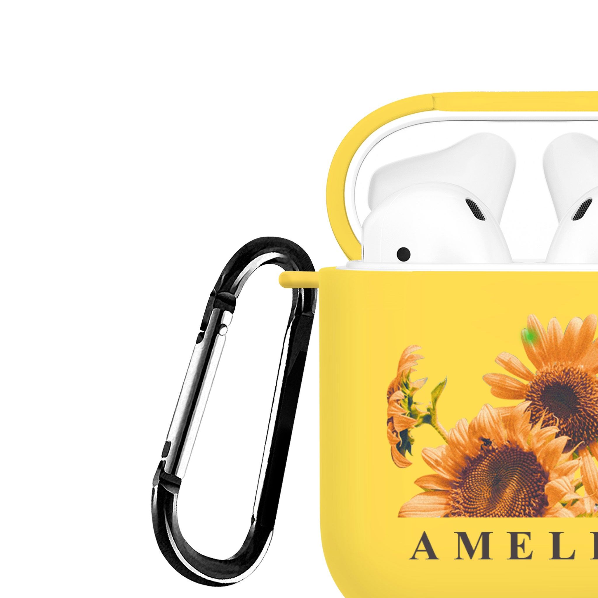 Personalised Soft AirPods Case Cover Custom Name Floral Sunflowers Yellow Flowers