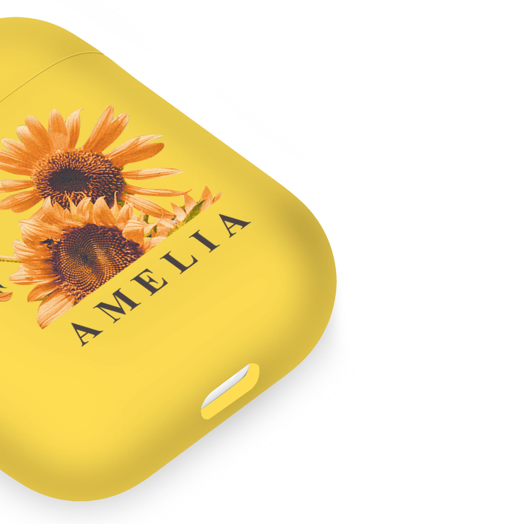 Personalised Soft AirPods Case Cover Custom Name Floral Sunflowers Yellow Flowers