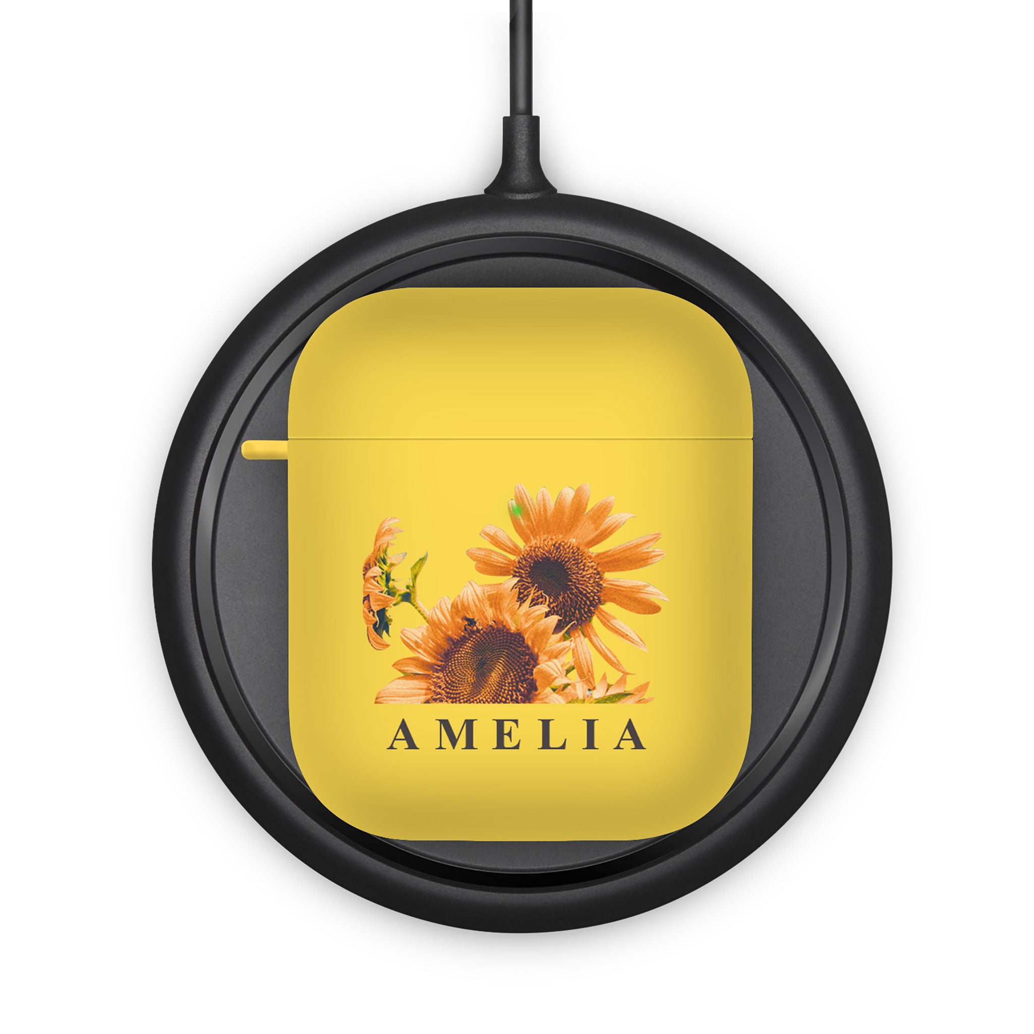 Personalised Soft AirPods Case Cover Custom Name Floral Sunflowers Yellow Flowers