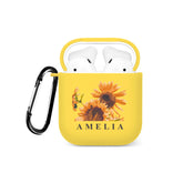 Personalised Soft AirPods Case Cover Custom Name Floral Sunflowers Yellow Flowers