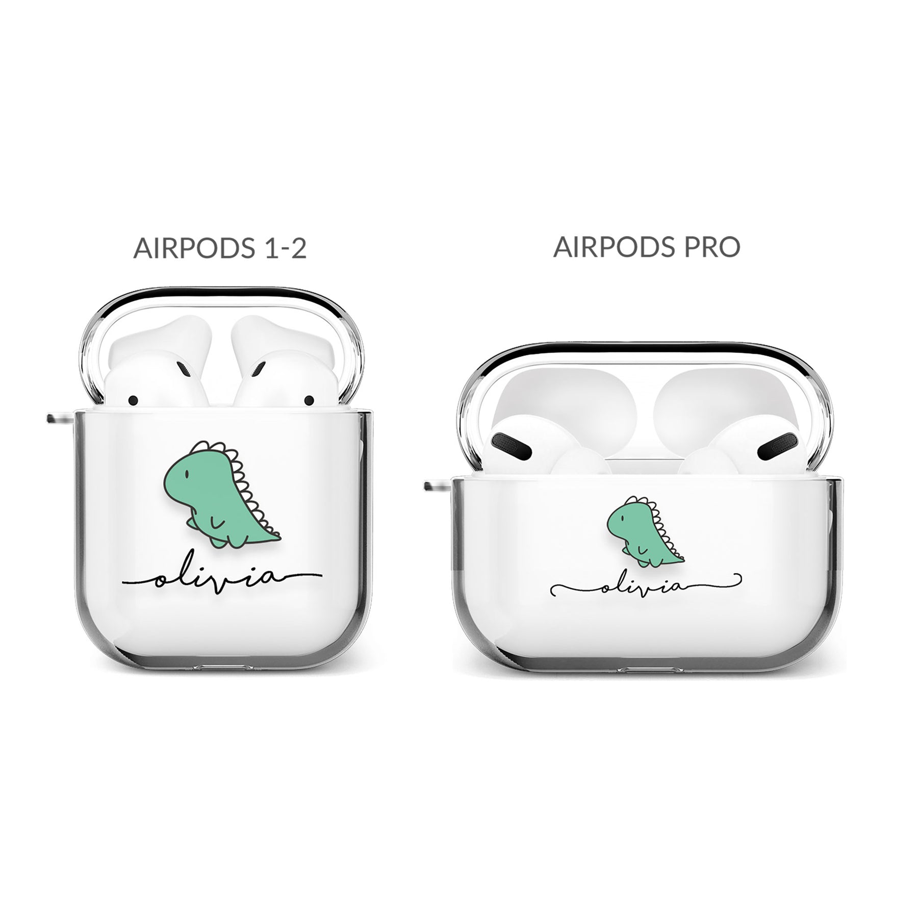 Personalised AirPods Case Clear Cover Custom Name Sad Dino Kawaii Dinosaur
