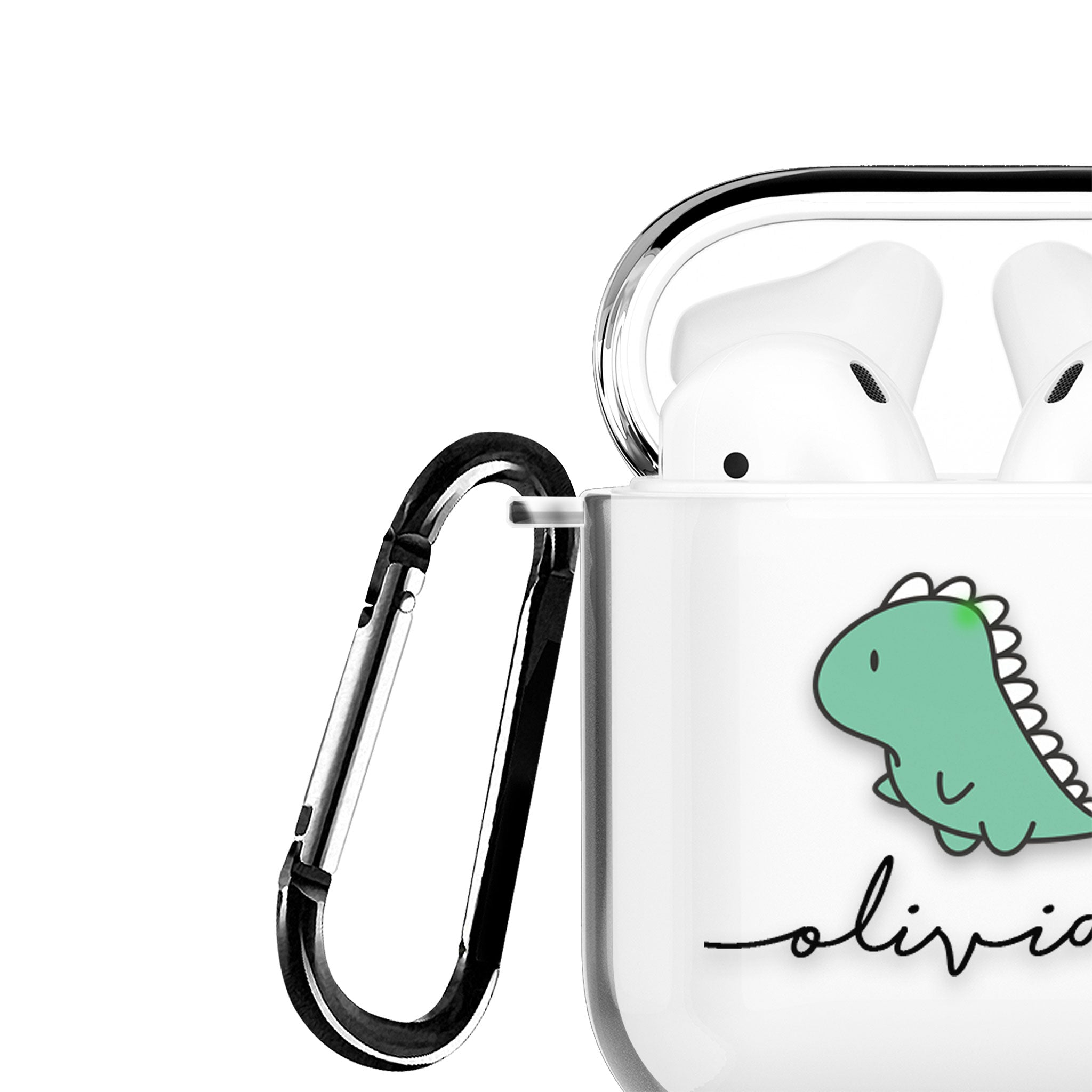 Personalised AirPods Case Clear Cover Custom Name Sad Dino Kawaii Dinosaur