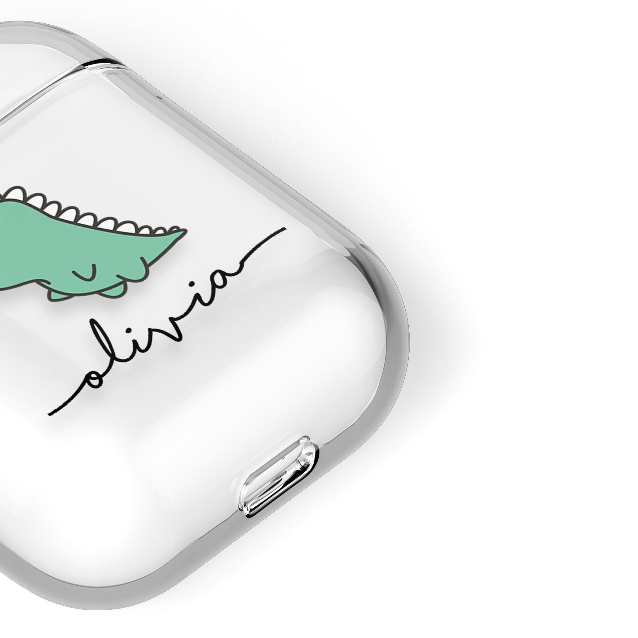 Personalised AirPods Case Clear Cover Custom Name Sad Dino Kawaii Dinosaur