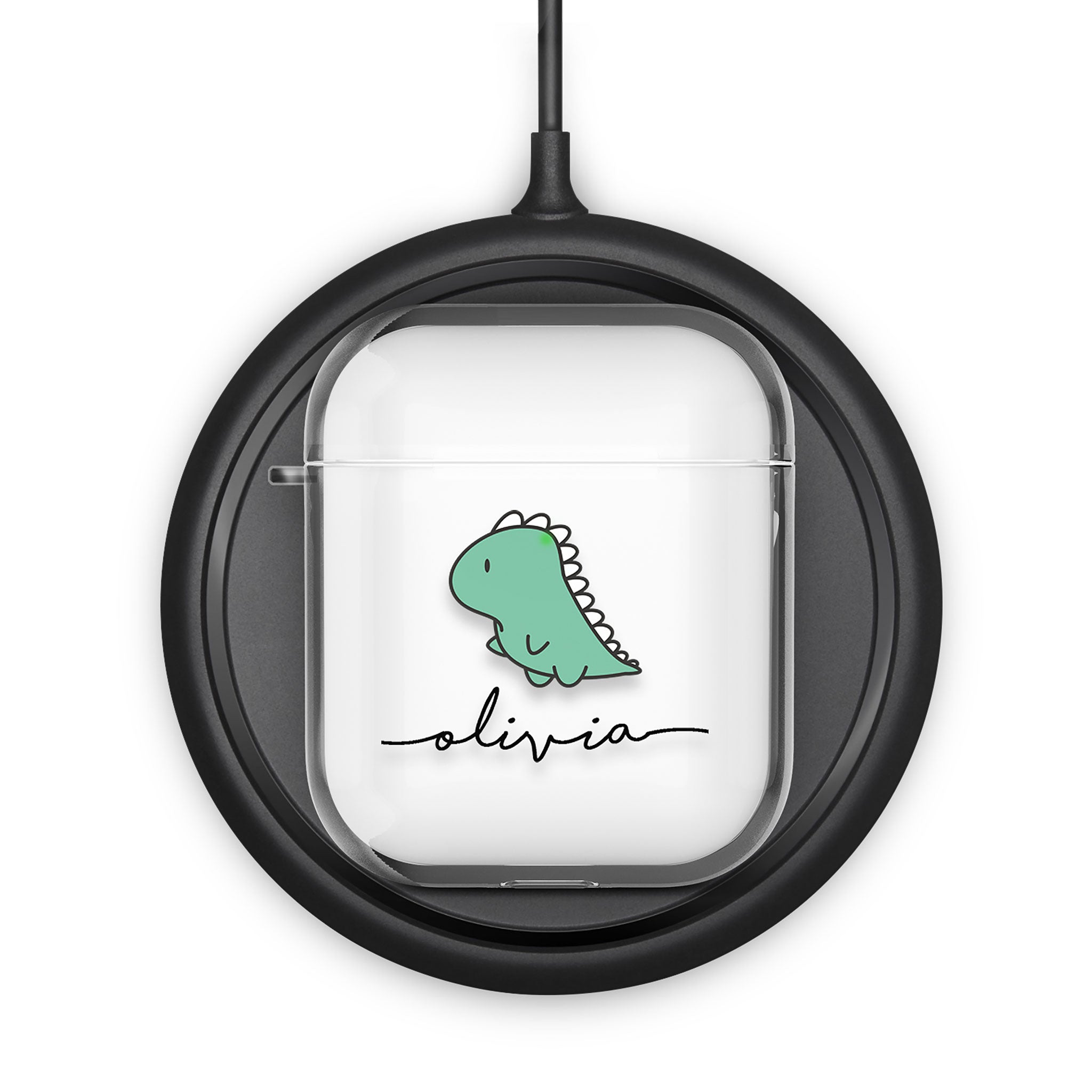 Personalised AirPods Case Clear Cover Custom Name Sad Dino Kawaii Dinosaur
