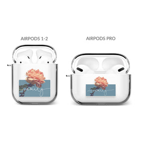 Personalised AirPods Case Clear Cover Custom Name Pink Rose Bloom