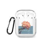 Personalised AirPods Case Clear Cover Custom Name Pink Rose Bloom