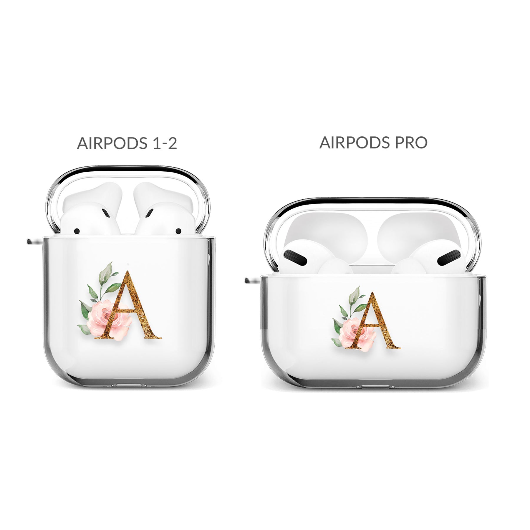 Personalised AirPods Case Clear Cover Custom Name Floral Golden Initials