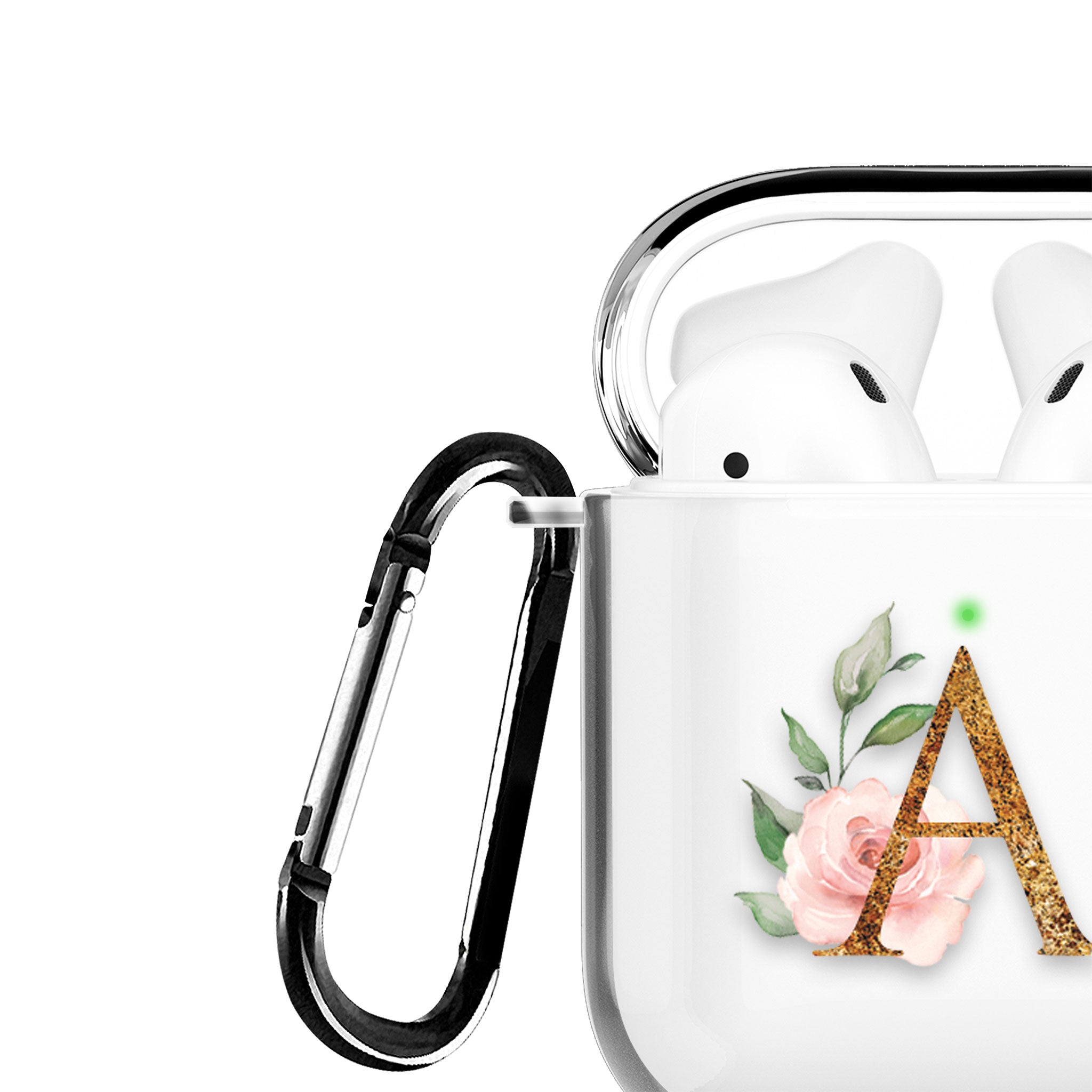 Personalised AirPods Case Clear Cover Custom Name Floral Golden Initials
