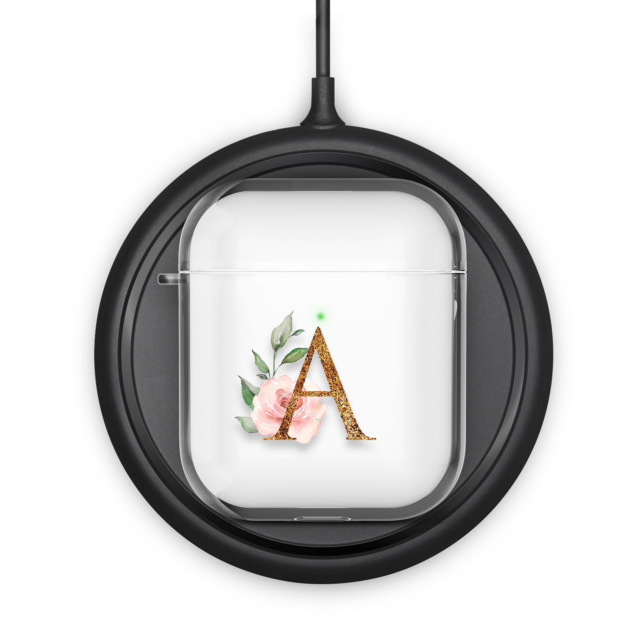 Personalised AirPods Case Clear Cover Custom Name Floral Golden Initials