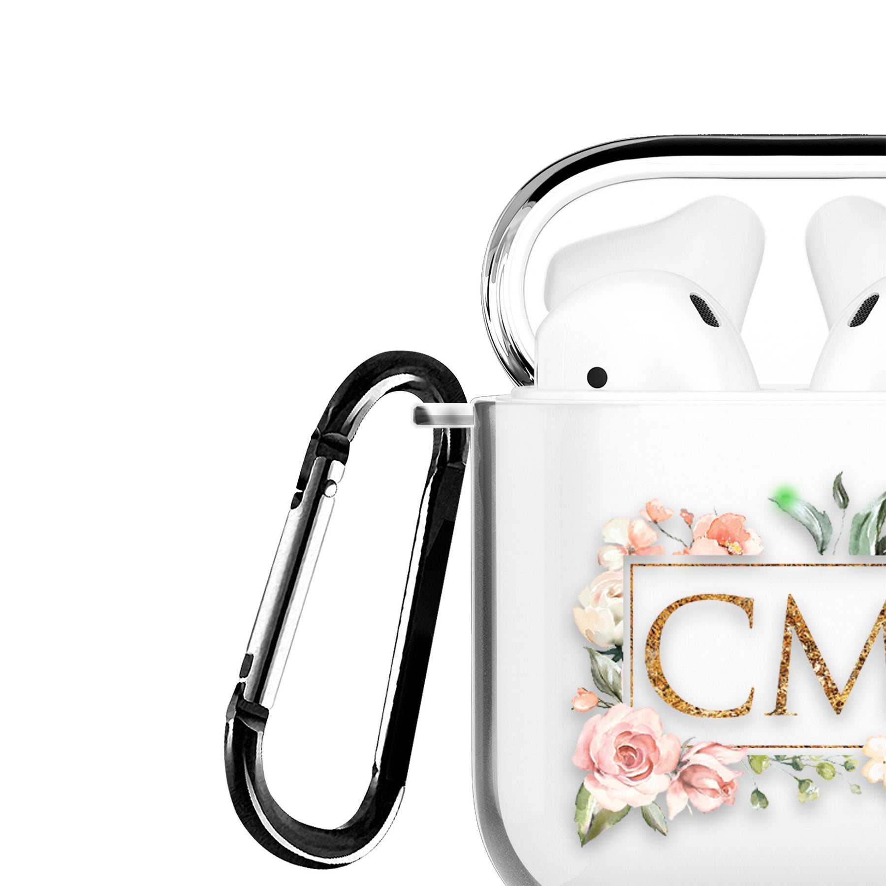 Personalised AirPods Case Clear Cover Custom Name Floral Vintage Roses Squared Monogram