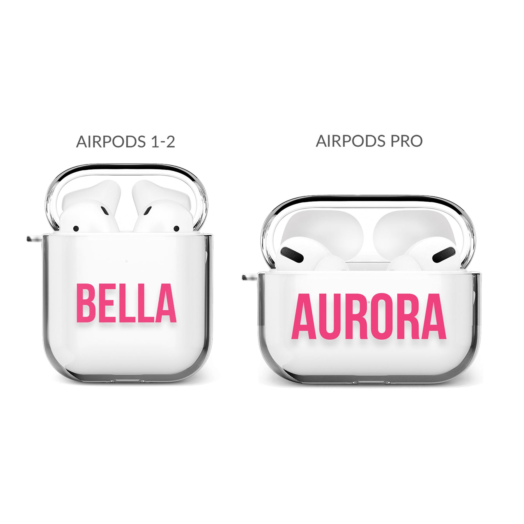 Personalised AirPods Case Clear Cover Custom Name Pink Purple