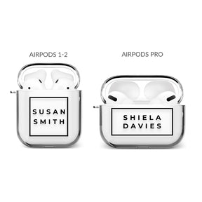 Personalised AirPods Case Clear Cover Custom Name Squared Black