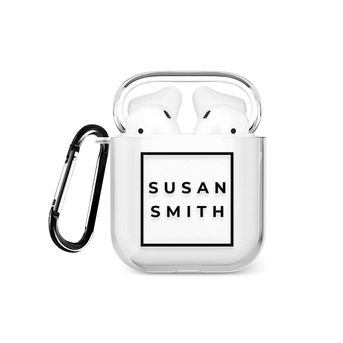 Personalised AirPods Case Clear Cover Custom Name Squared Black