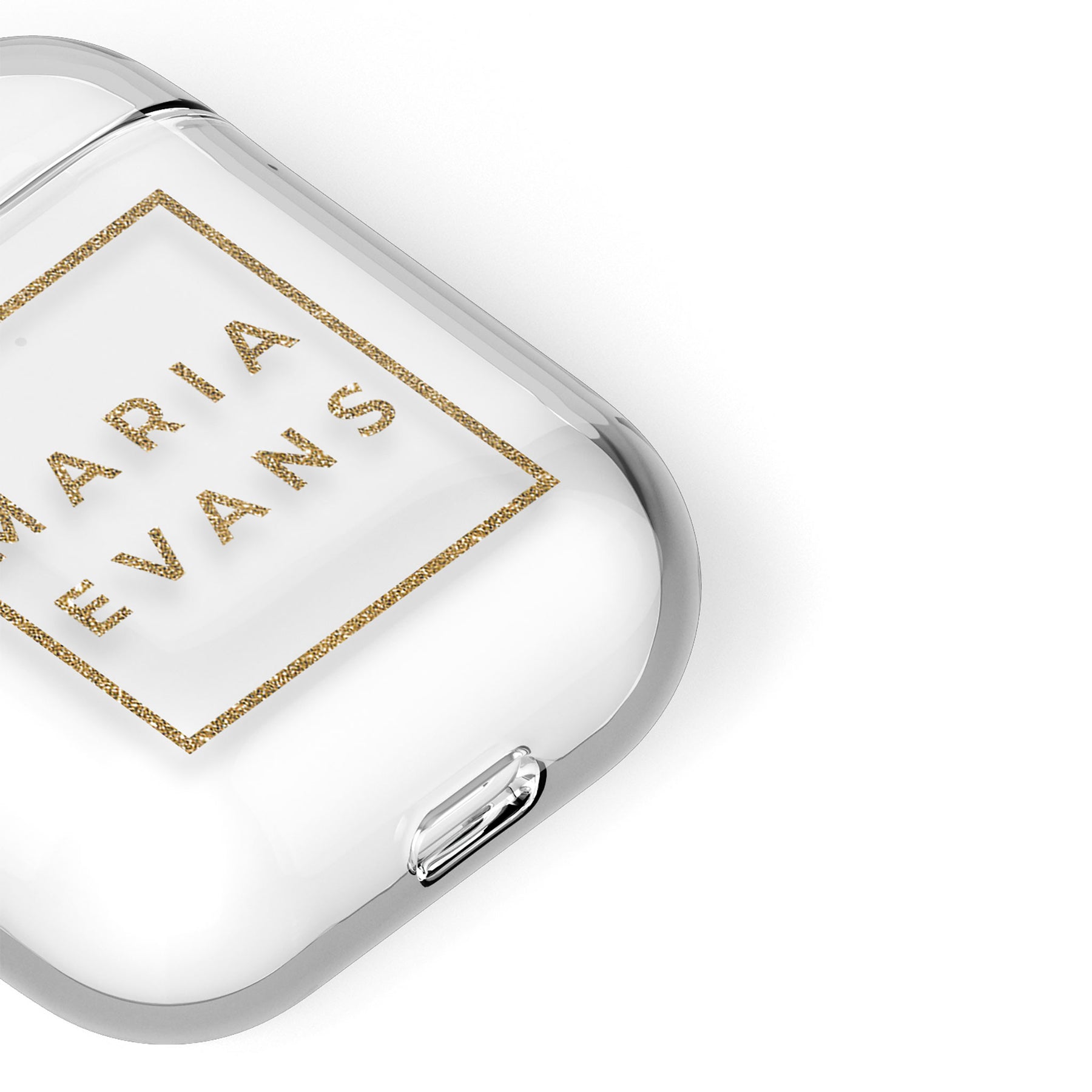 Personalised AirPods Case Clear Cover Custom Name in Gold Square