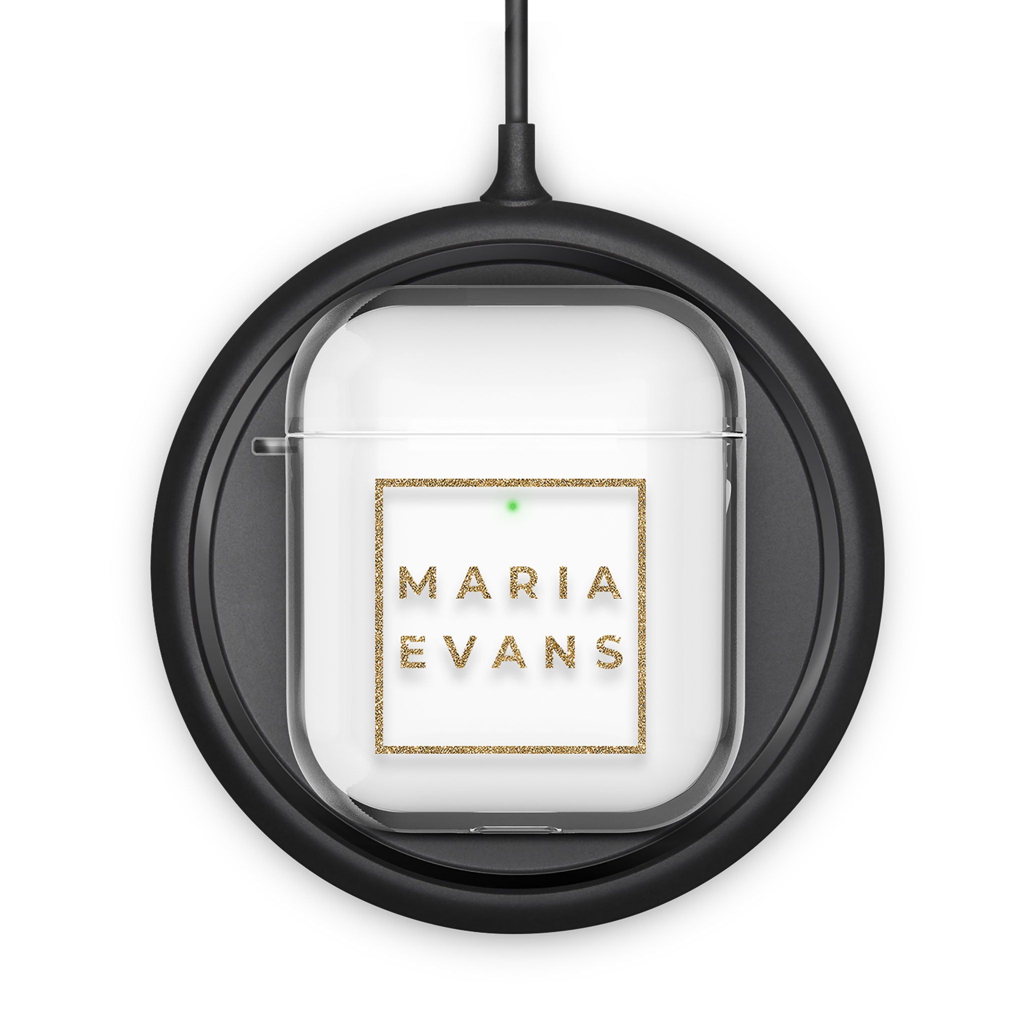 Personalised AirPods Case Clear Cover Custom Name in Gold Square