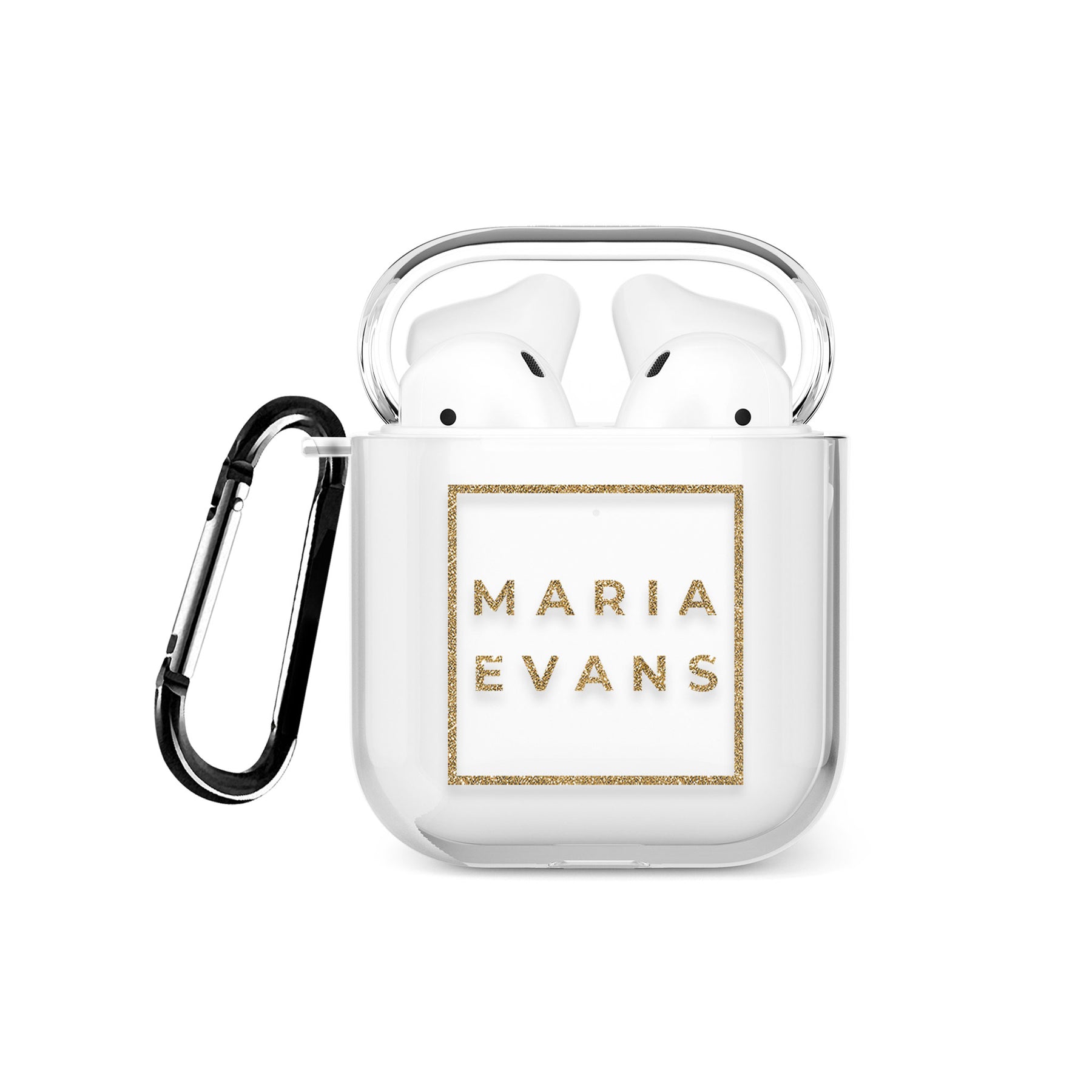 Personalised AirPods Case Clear Cover Custom Name in Gold Square
