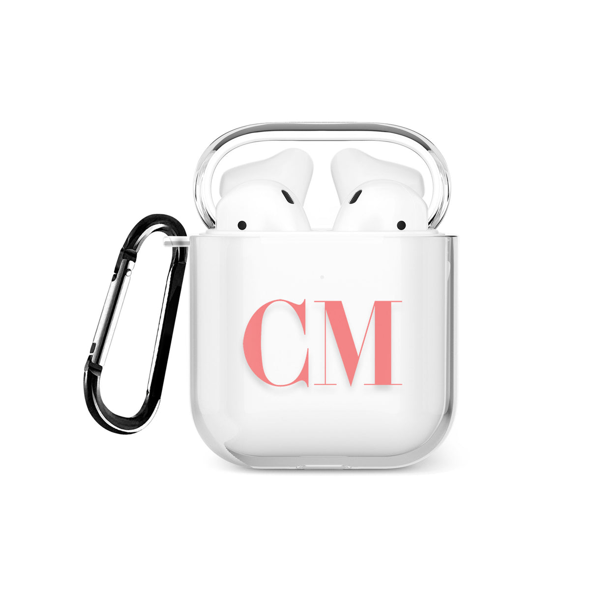 Personalised AirPods Case Clear Cover Custom Name Pink Big Monogram