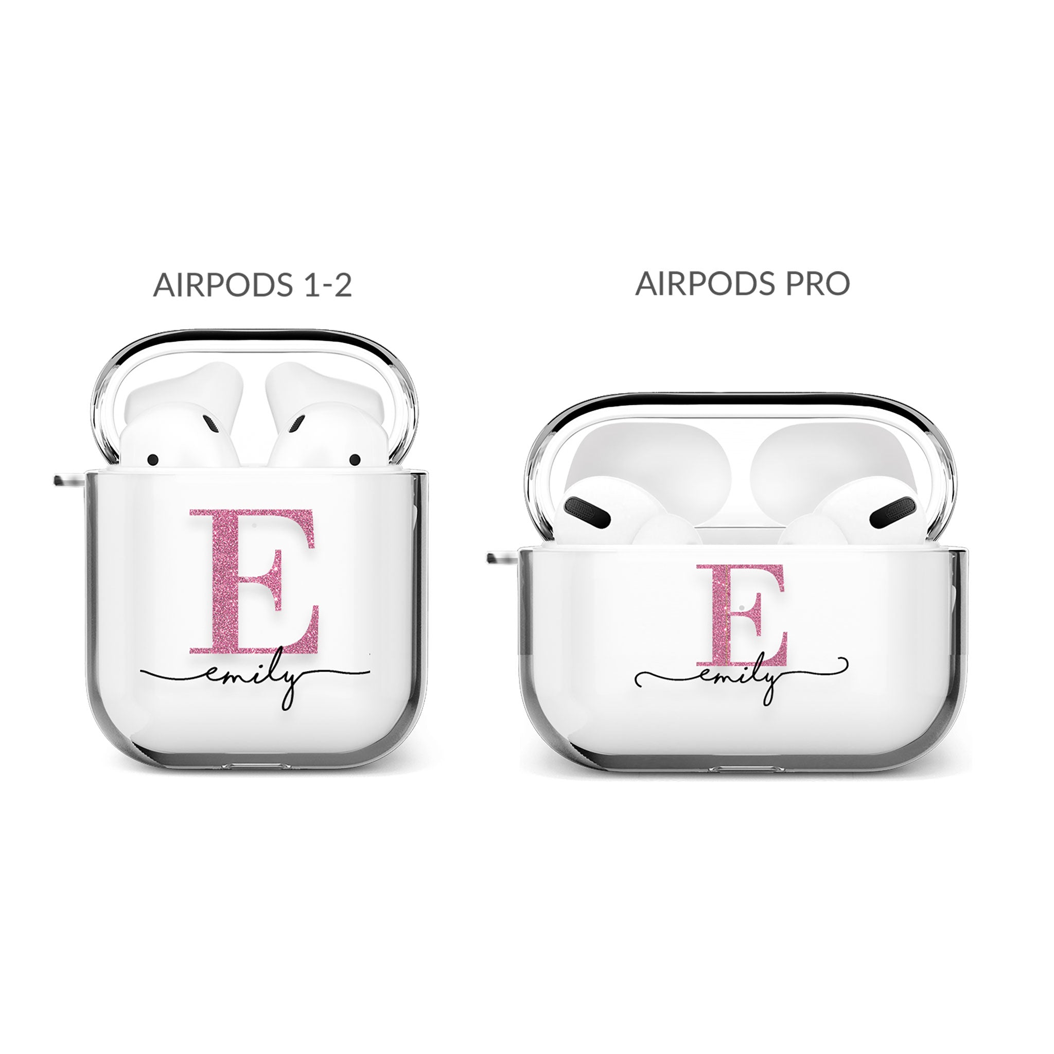Personalised AirPods Case Clear Cover Custom Name Rose Gold Pink Glitter Monogram