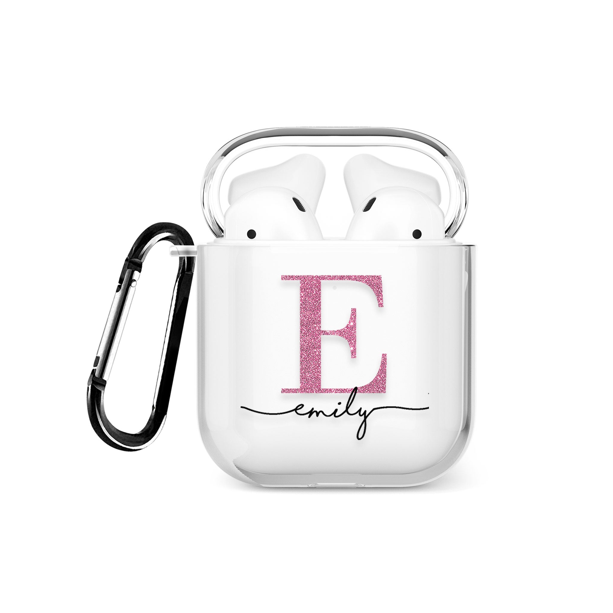 Personalised AirPods Case Clear Cover Custom Name Rose Gold Pink Glitter Monogram