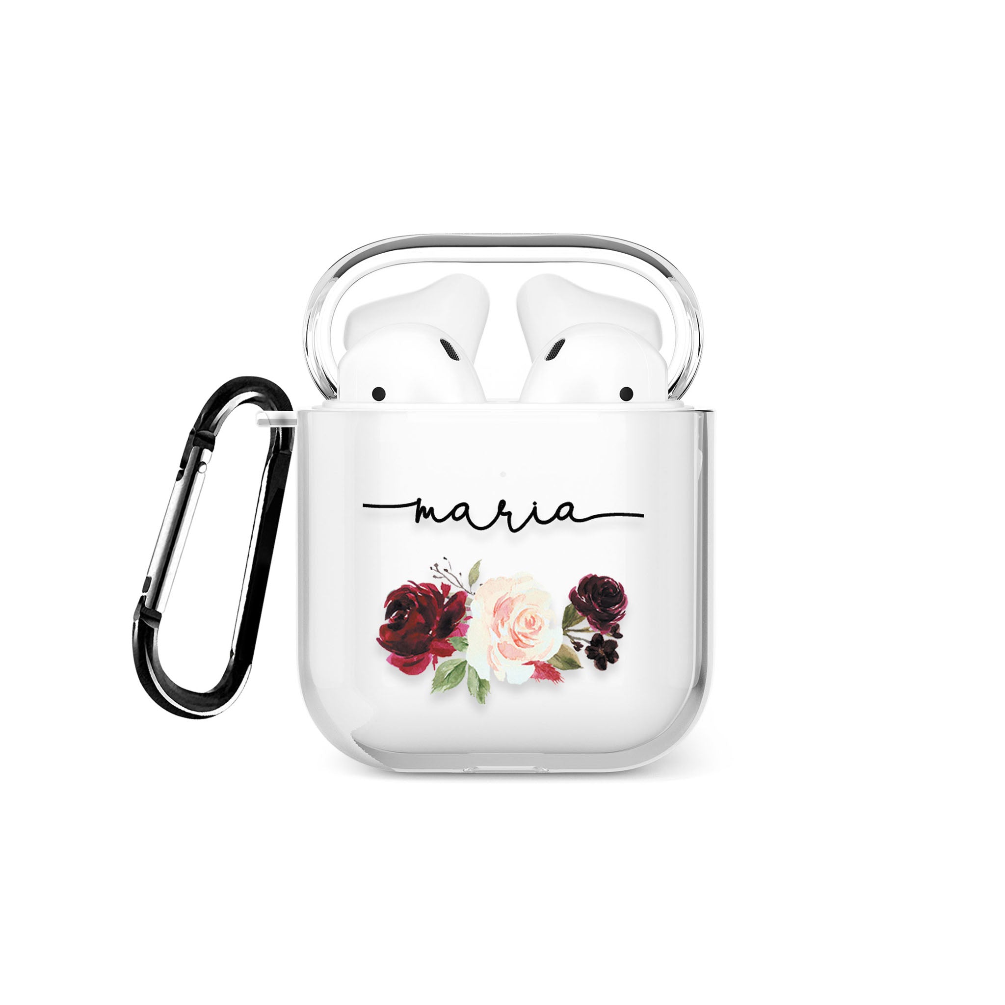 Personalised Airpods Case Red Pink Floral Bloom