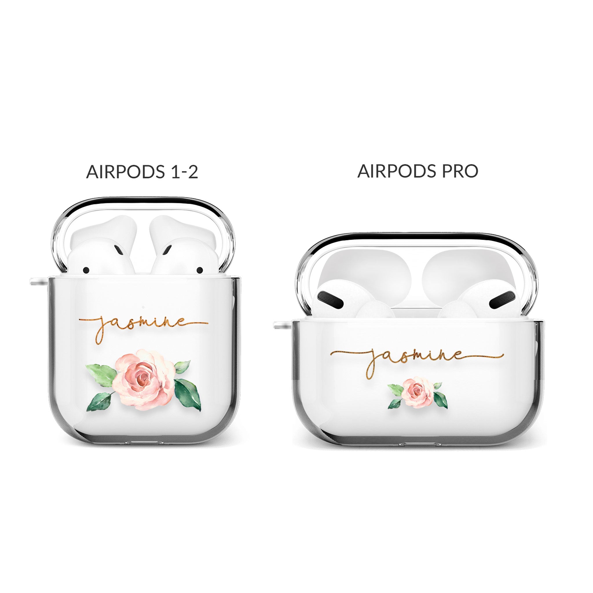 Personalised AirPods Case Pink Rose Bloom