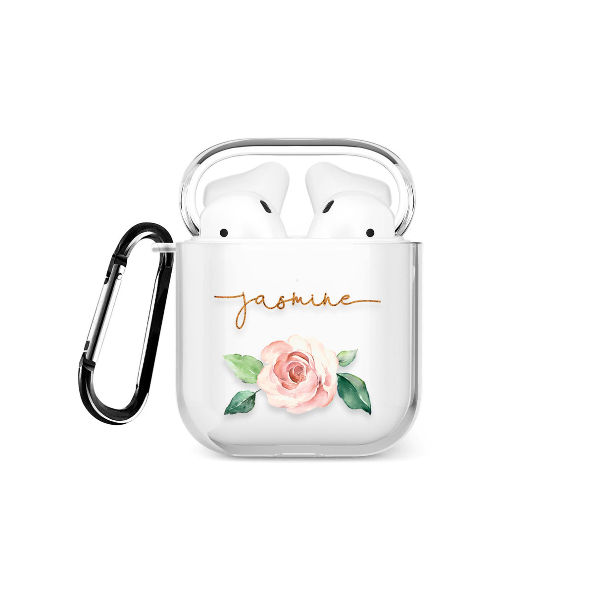 Personalised AirPods Case Pink Rose Bloom
