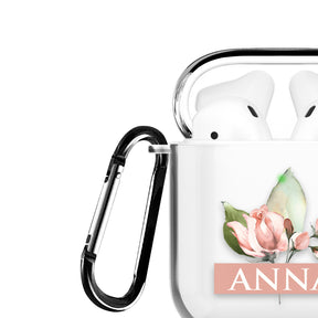 Personalised AirPods Case Clear Cover Custom Name Pink Buds Floral