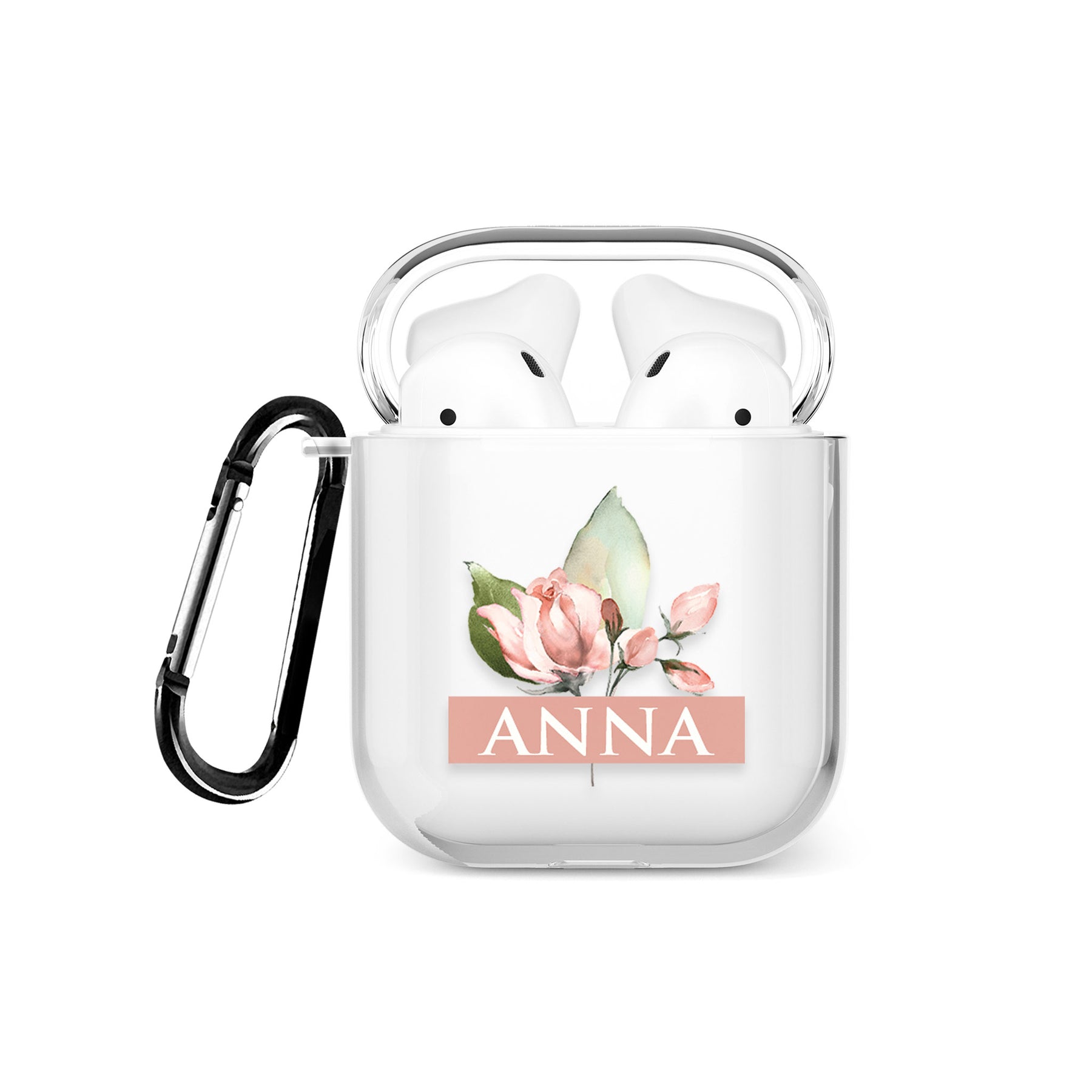 Personalised AirPods Case Clear Cover Custom Name Pink Buds Floral