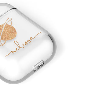 Personalised AirPods Case Clear Cover Custom Name Rose Gold Planet